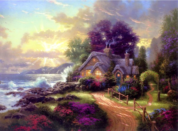 (image for) Handmade oil painting Copy paintings of famous artists Thomas Kinkade's painting, NO.122 - Click Image to Close